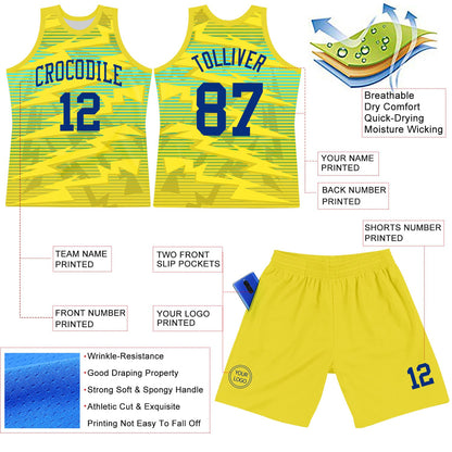 Custom Gold Royal-Light Blue Line Round Neck Sublimation Basketball Suit Jersey - Sky-Custom