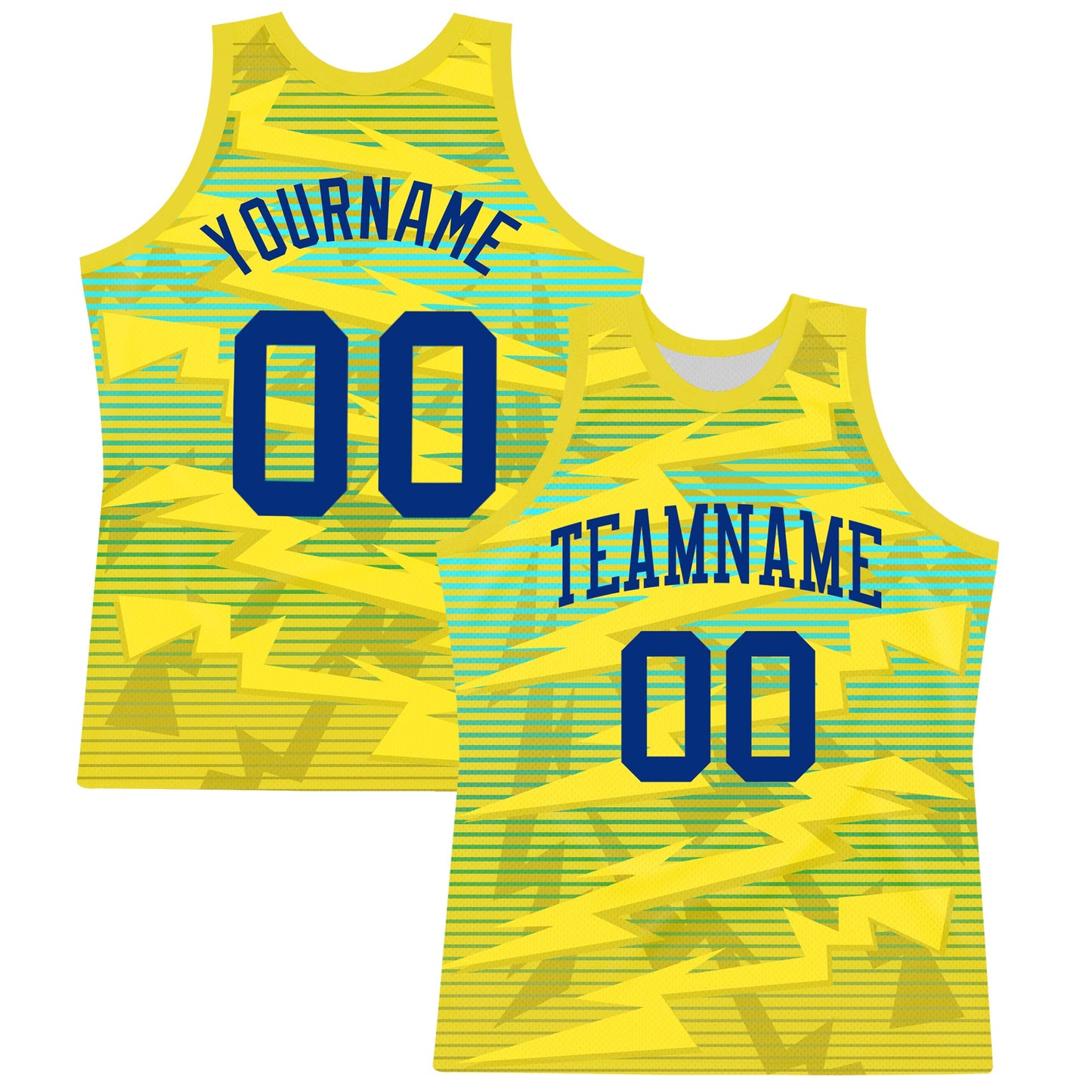 Custom Gold Royal-Light Blue Line Round Neck Sublimation Basketball Suit Jersey - Sky-Custom