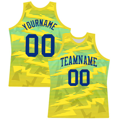 Custom Gold Royal-Light Blue Line Round Neck Sublimation Basketball Suit Jersey - Sky-Custom