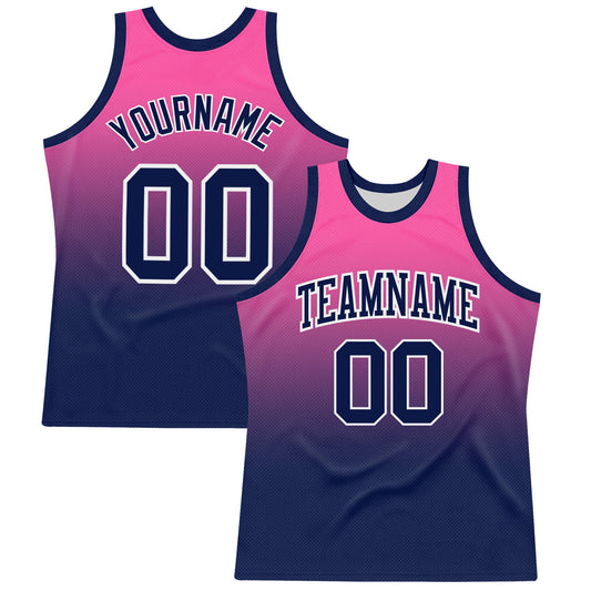 Custom Pink Navy-White Fade Fashion Round Neck Sublimation Basketball Suit Jersey - Sky-Custom
