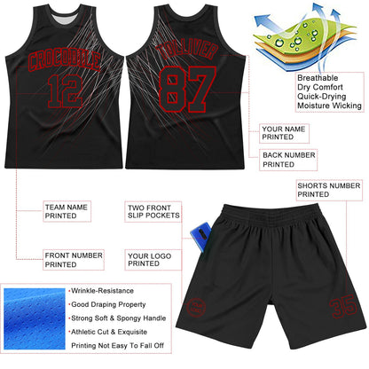 Custom Black Red Line Round Neck Sublimation Basketball Suit Jersey - Sky-Custom