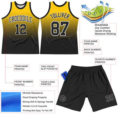 Custom Yellow Black-White Fade Fashion Round Neck Sublimation Basketball Suit Jersey - Sky-Custom