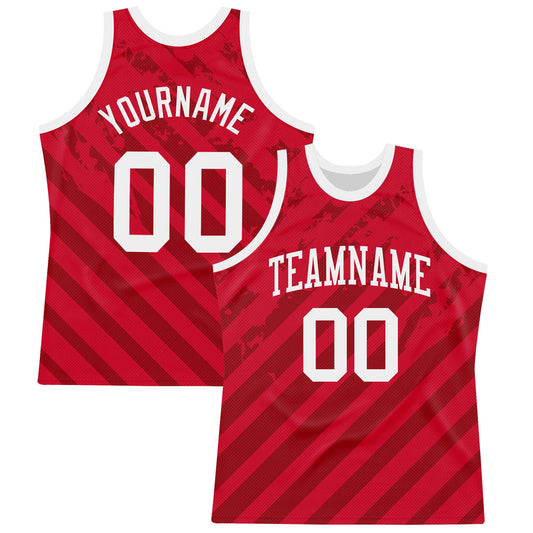 Custom Red White Line Round Neck Sublimation Basketball Suit Jersey - Sky-Custom