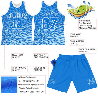 Custom Royal White Wave Round Neck Sublimation Basketball Suit Jersey - Sky-Custom