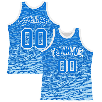 Custom Royal White Wave Round Neck Sublimation Basketball Suit Jersey - Sky-Custom