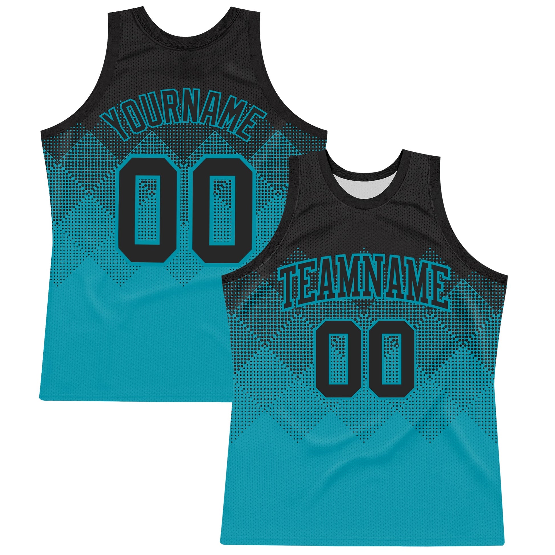 Custom Black Teal Gradient Square Shapes Round Neck Sublimation Basketball Suit Jersey - Sky-Custom
