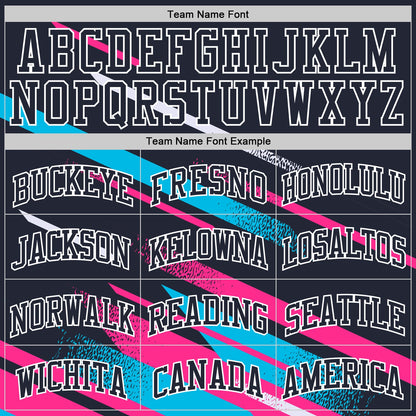 Custom Navy Pink Light Blue-White Line Round Neck Sublimation Basketball Suit Jersey - Sky-Custom
