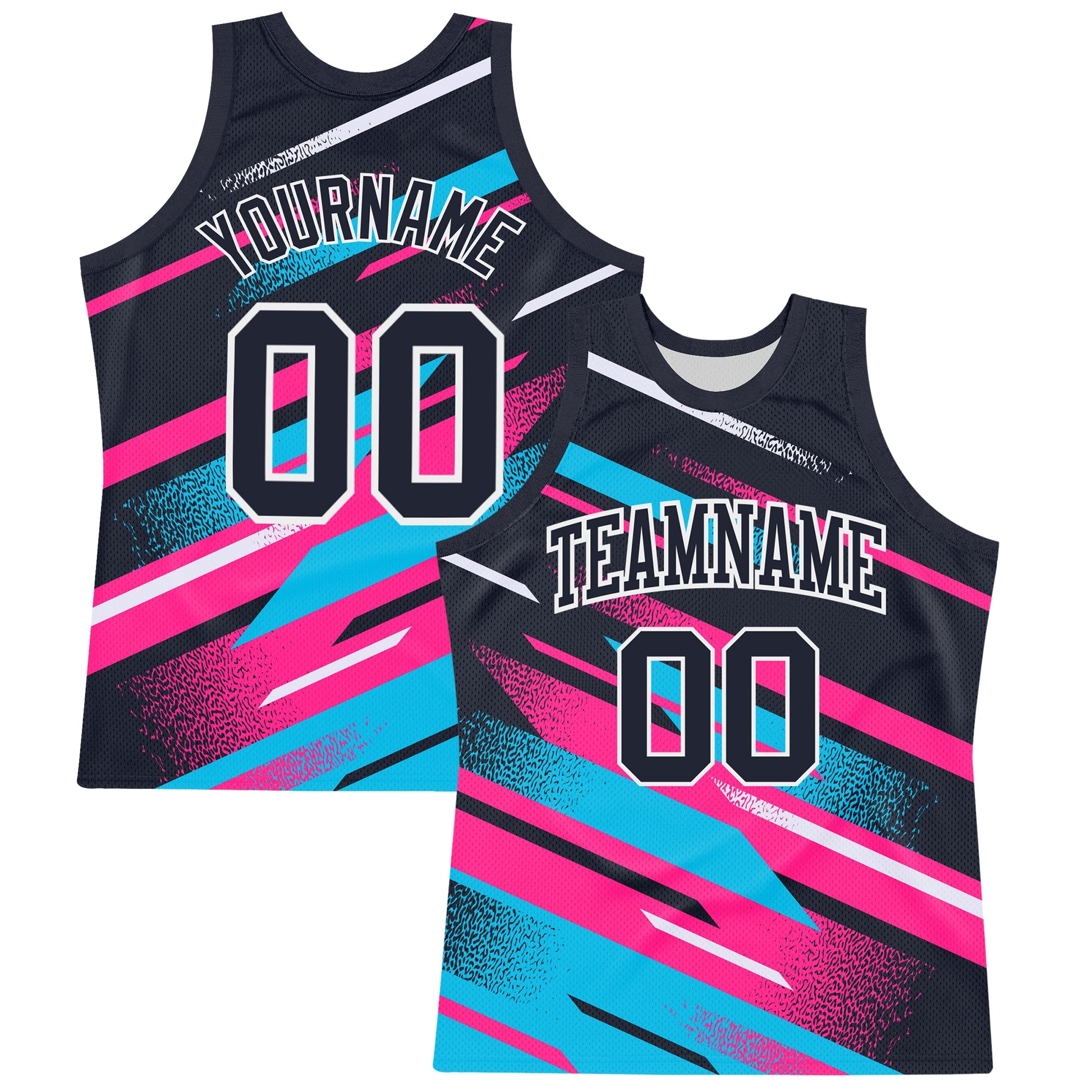 Custom Navy Pink Light Blue-White Line Round Neck Sublimation Basketball Suit Jersey - Sky-Custom