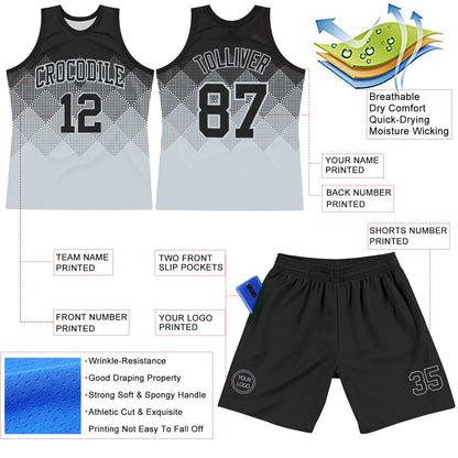 Custom Black Silver Gradient Square Shapes Round Neck Sublimation Basketball Suit Jersey - Sky-Custom