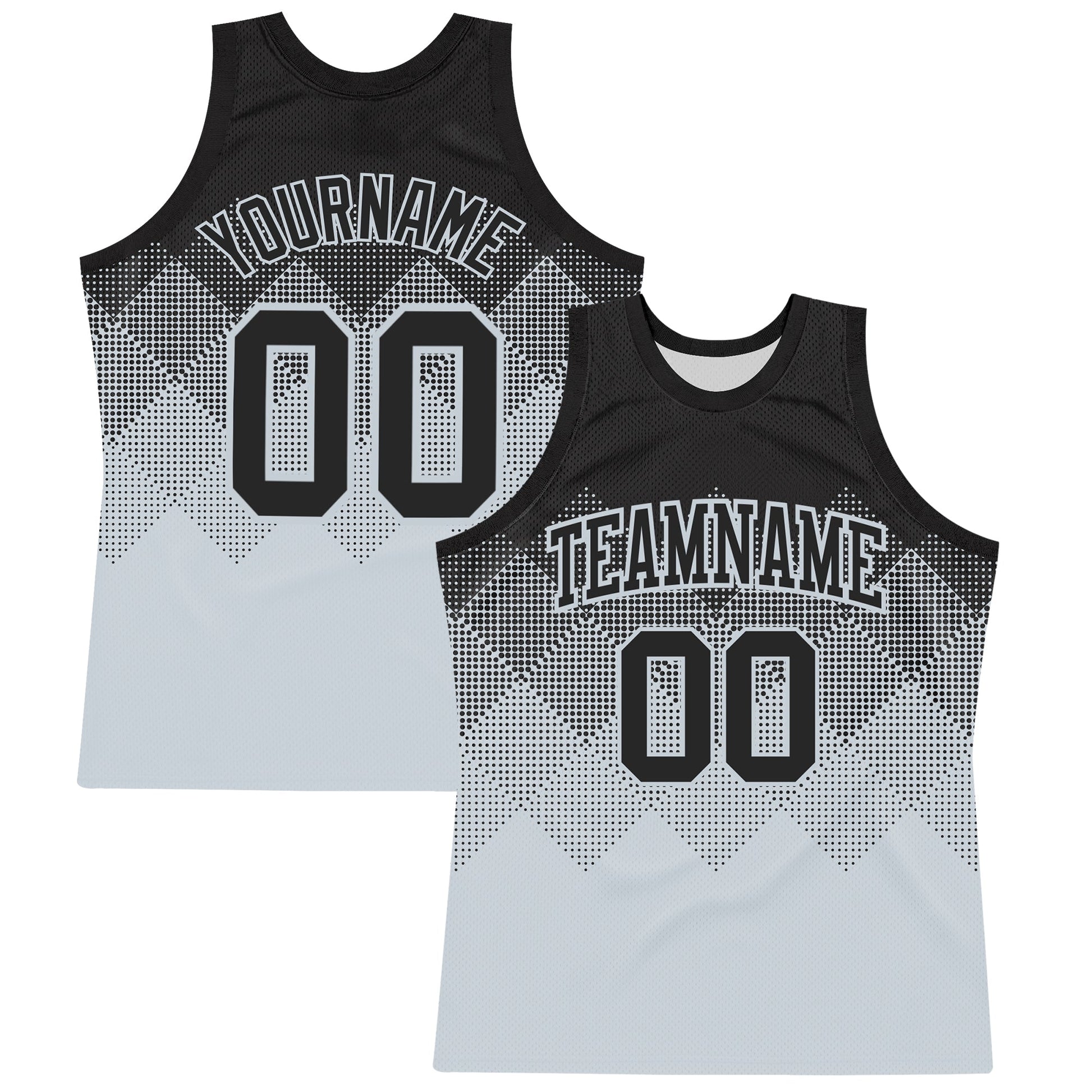 Custom Black Silver Gradient Square Shapes Round Neck Sublimation Basketball Suit Jersey - Sky-Custom