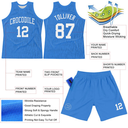 Custom Light Blue White Line Round Neck Sublimation Basketball Suit Jersey - Sky-Custom