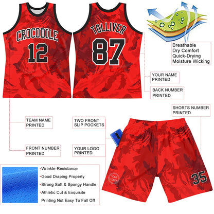 Custom Red Black-White Splash Round Neck Sublimation Basketball Suit Jersey - Sky-Custom
