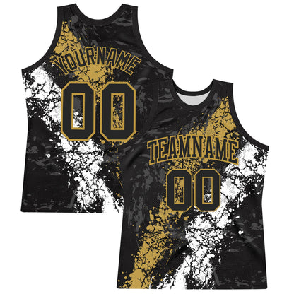 Custom Black Old Gold-White Splash Round Neck Sublimation Basketball Suit Jersey - Sky-Custom