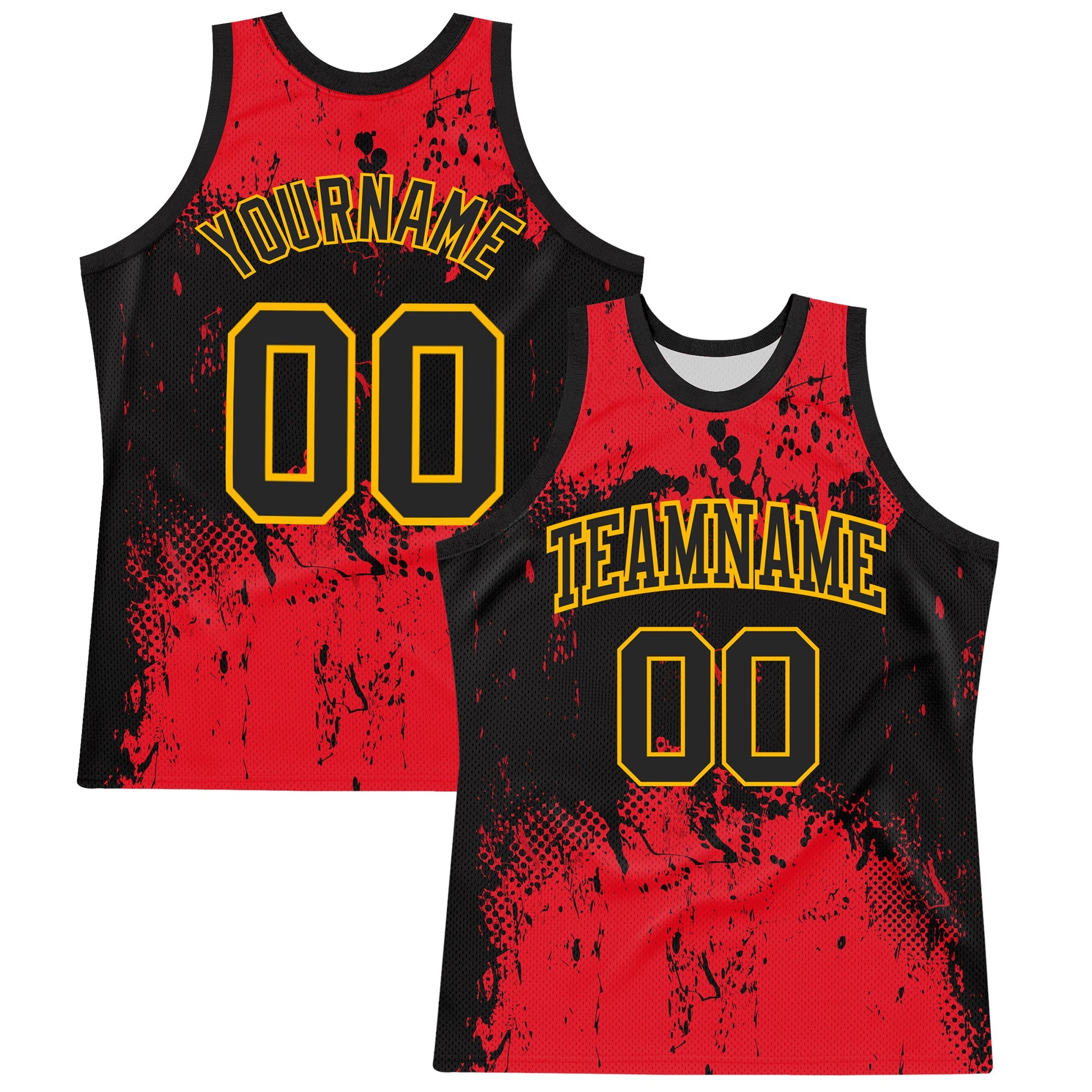 Custom Black Red-Gold Abstract Splatter Grunge Art Round Neck Sublimation Basketball Suit Jersey - Sky-Custom