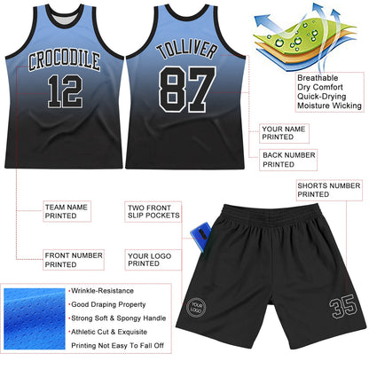 Custom Powder Blue Black-White Fade Fashion Round Neck Sublimation Basketball Suit Jersey - Sky-Custom
