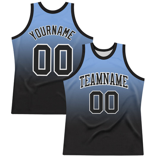 Custom Powder Blue Black-White Fade Fashion Round Neck Sublimation Basketball Suit Jersey - Sky-Custom