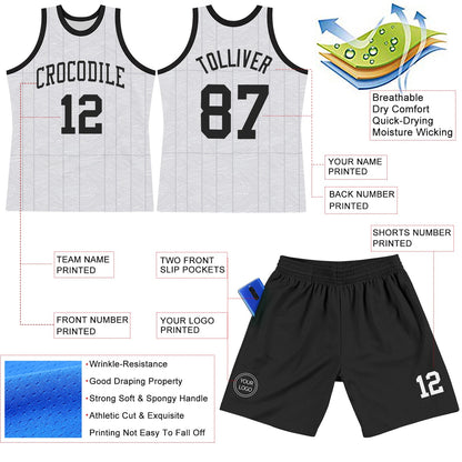 Custom Gray Black-White Line Round Neck Sublimation Basketball Suit Jersey - Sky-Custom