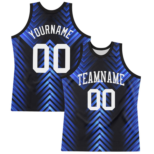 Custom Black White-Royal Arrow Shape Round Neck Sublimation Basketball Suit Jersey - Sky-Custom
