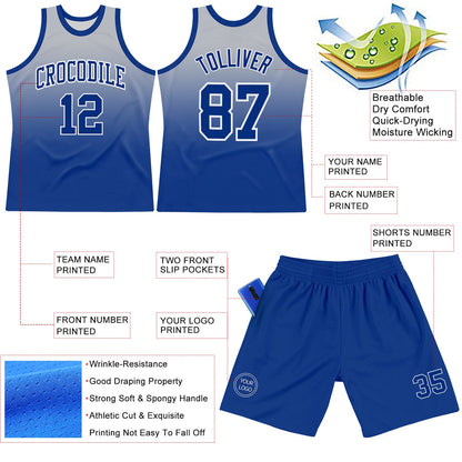 Custom Gray Royal-White Fade Fashion Round Neck Sublimation Basketball Suit Jersey - Sky-Custom