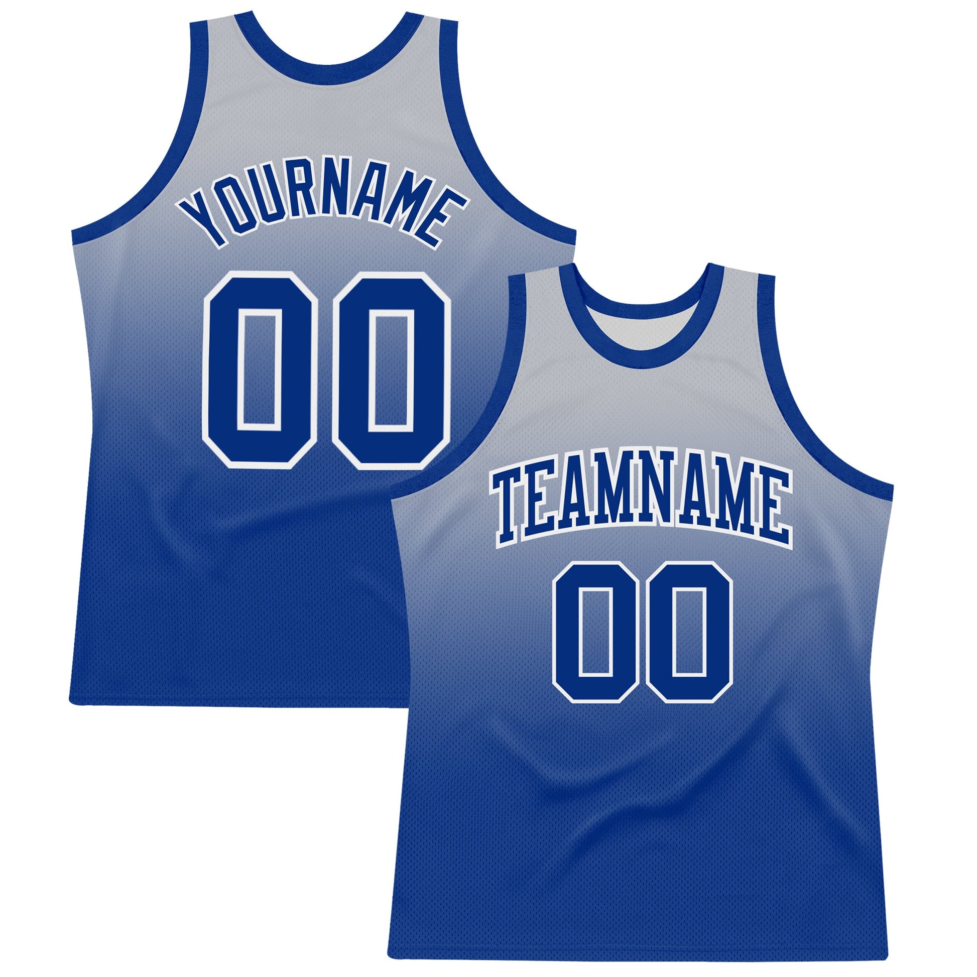Custom Gray Royal-White Fade Fashion Round Neck Sublimation Basketball Suit Jersey - Sky-Custom
