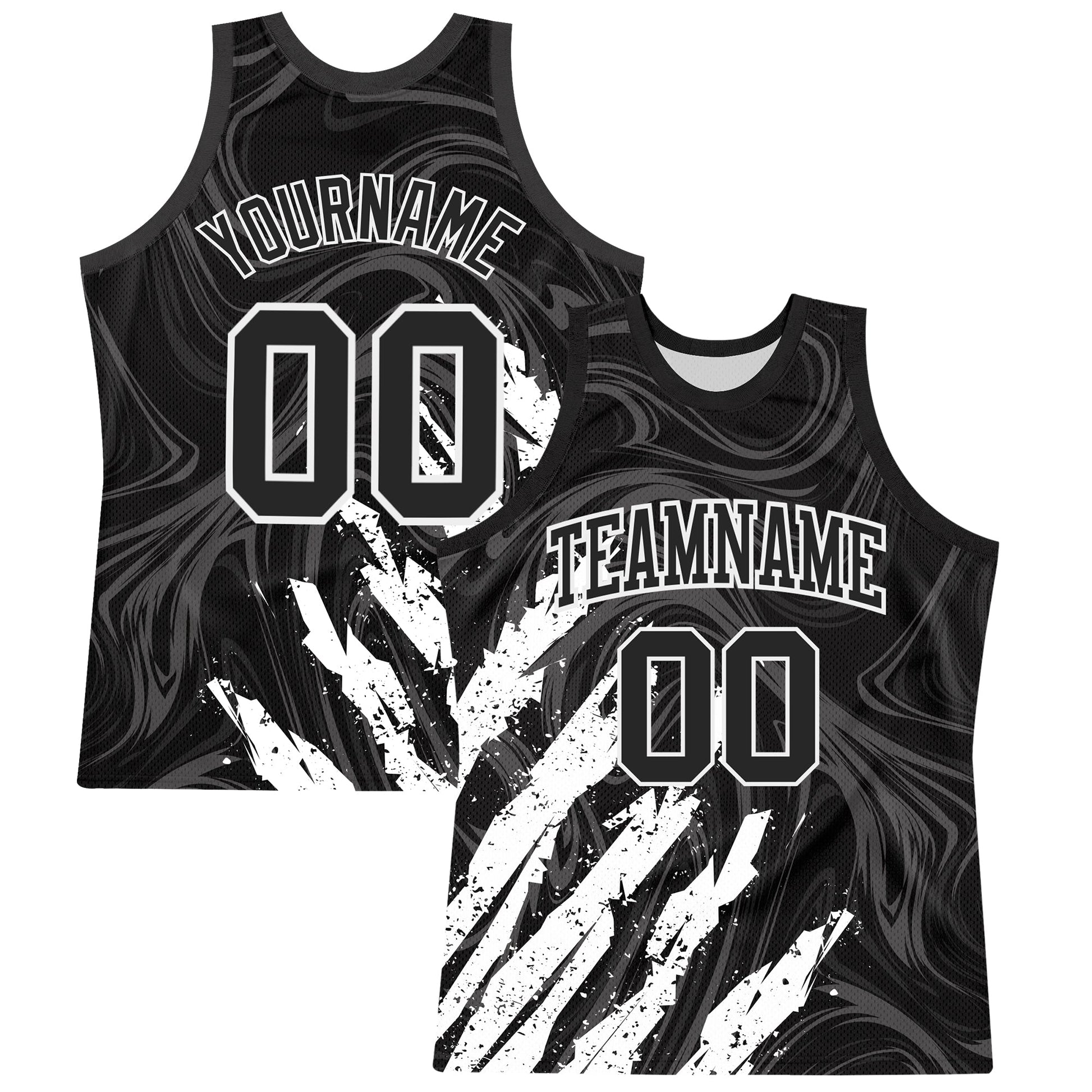 Custom Black White Splash Round Neck Sublimation Basketball Suit Jersey - Sky-Custom