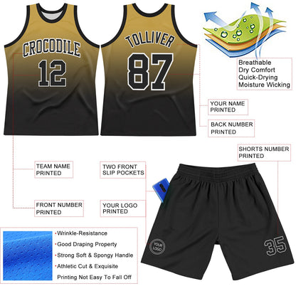 Custom Old Gold Black-White Fade Fashion Round Neck Sublimation Basketball Suit Jersey - Sky-Custom