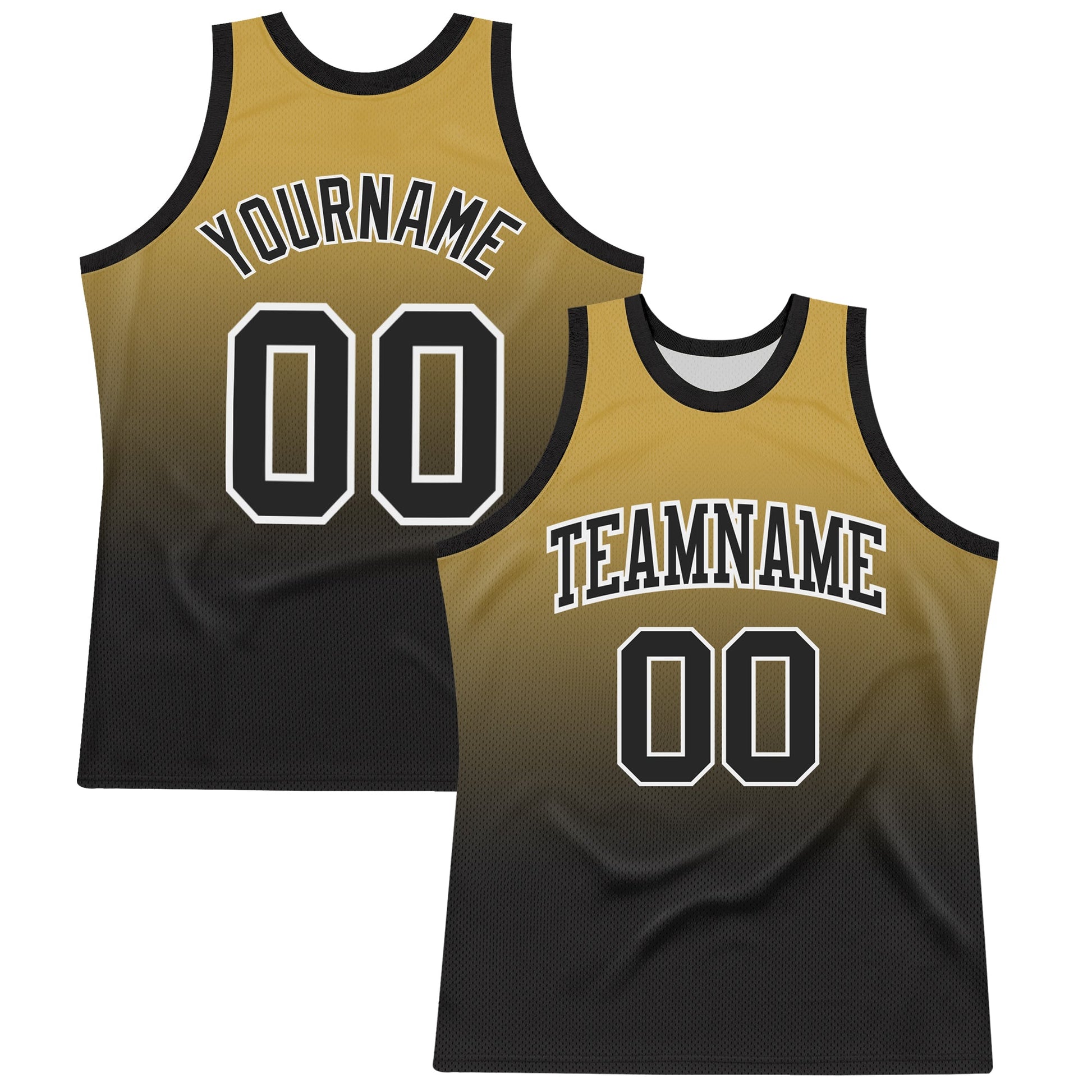 Custom Old Gold Black-White Fade Fashion Round Neck Sublimation Basketball Suit Jersey - Sky-Custom