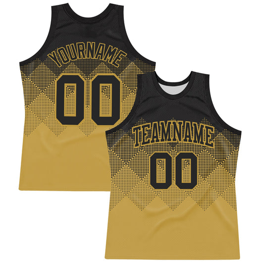 Custom Black Old Gold Gradient Square Shapes Round Neck Sublimation Basketball Suit Jersey - Sky-Custom