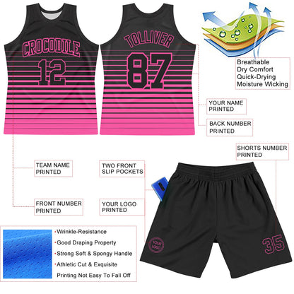 Custom Black Pink Pinstripe Fade Fashion Round Neck Sublimation Basketball Suit Jersey - Sky-Custom