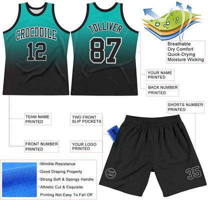 Custom Aqua Black-White Fade Fashion Round Neck Sublimation Basketball Suit Jersey - Sky-Custom