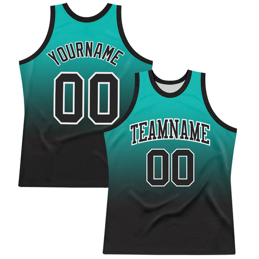 Custom Aqua Black-White Fade Fashion Round Neck Sublimation Basketball Suit Jersey - Sky-Custom