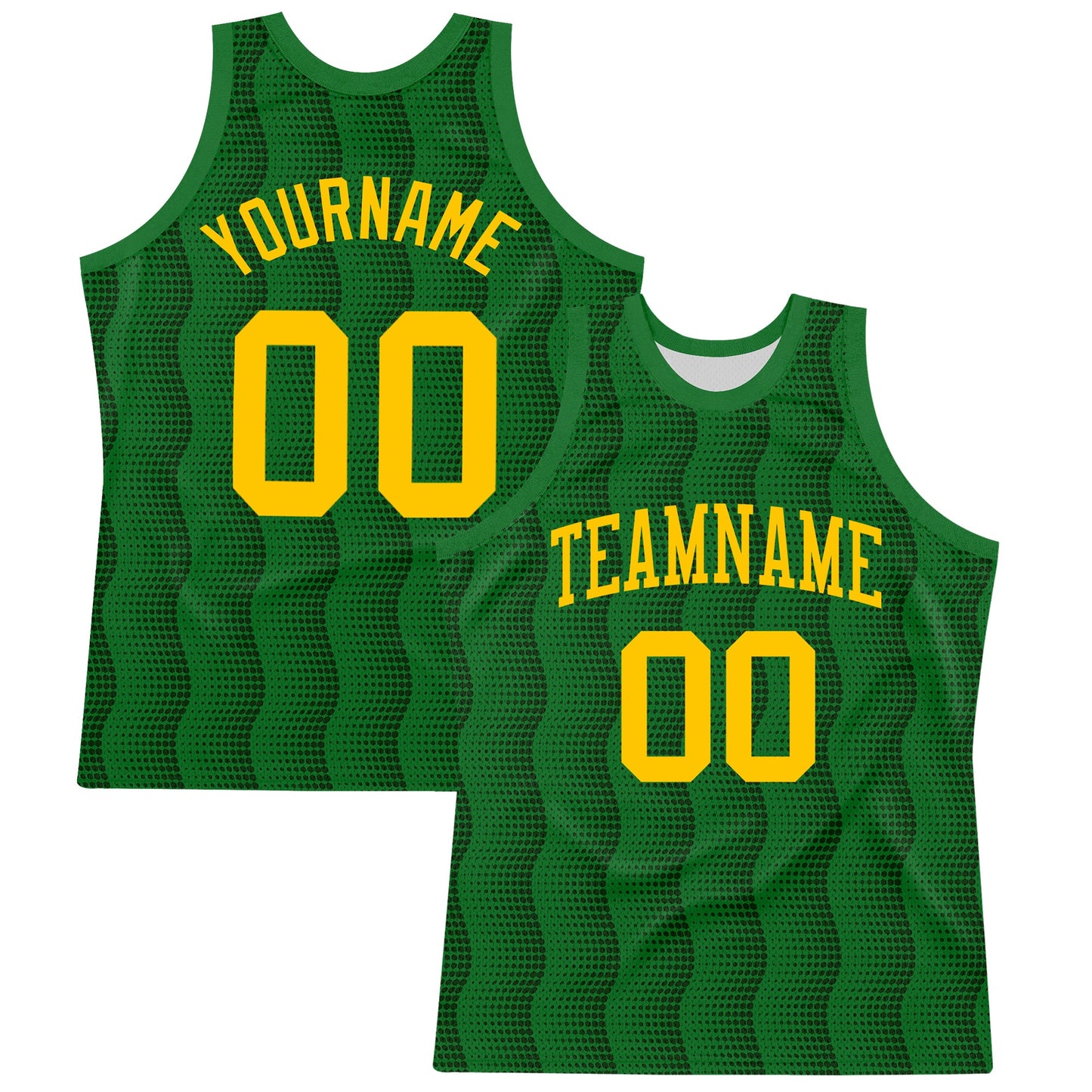 Custom Kelly Green Yellow Geometric Shape Round Neck Sublimation Basketball Suit Jersey - Sky-Custom