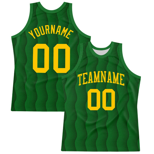 Custom Kelly Green Yellow Geometric Shape Round Neck Sublimation Basketball Suit Jersey - Sky-Custom