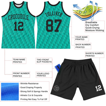 Custom Teal White Line Round Neck Sublimation Basketball Suit Jersey - Sky-Custom