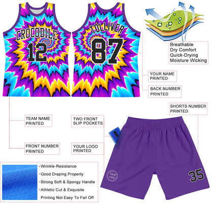 Custom Tie Dye Black-White Round Neck Sublimation Basketball Suit Jersey - Sky-Custom