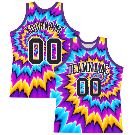 Custom Tie Dye Black-White Round Neck Sublimation Basketball Suit Jersey - Sky-Custom