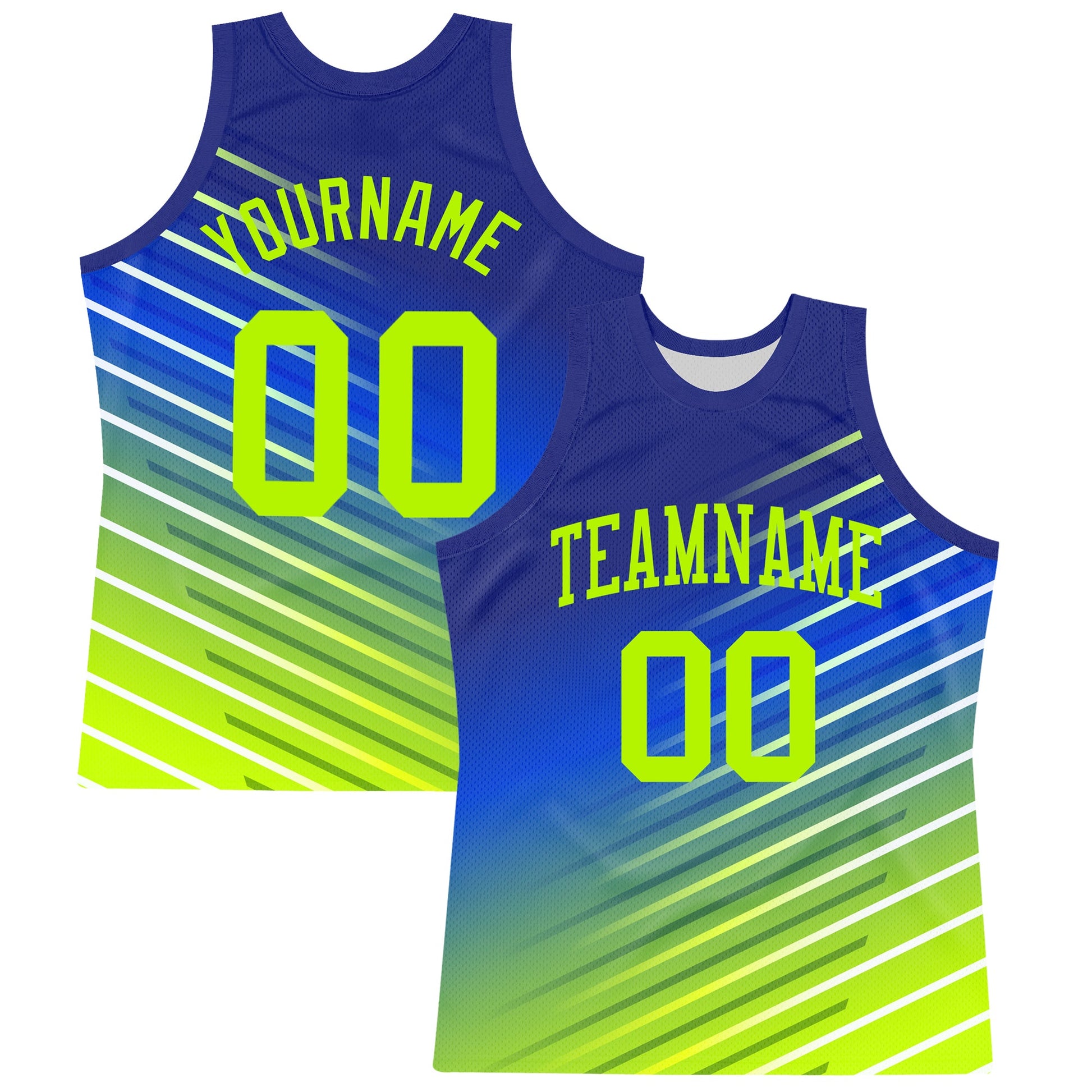 Custom Royal Neon Green-White Line Round Neck Sublimation Basketball Suit Jersey - Sky-Custom