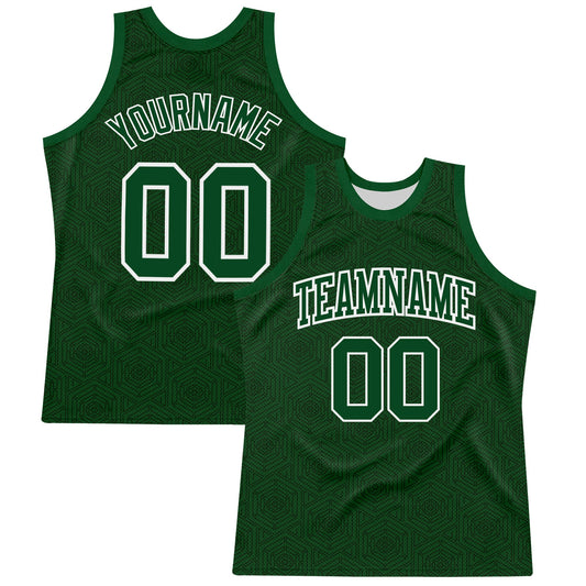 Custom Green White Geometric Shape Round Neck Sublimation Basketball Suit Jersey - Sky-Custom
