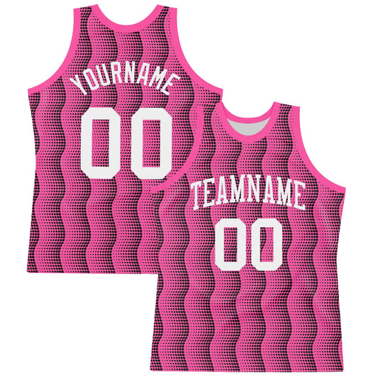 Custom Pink White-Black Geometric Shape Round Neck Sublimation Basketball Suit Jersey - Sky-Custom