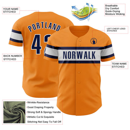 Custom Bay Orange Navy-White Authentic Baseball Jersey - Sky-Custom