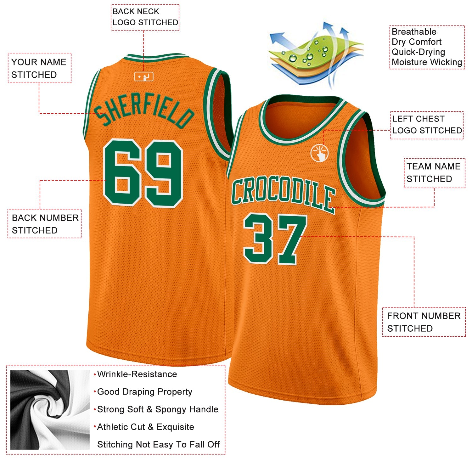 Custom Bay Orange Kelly Green-White Authentic Basketball Jersey - Sky-Custom