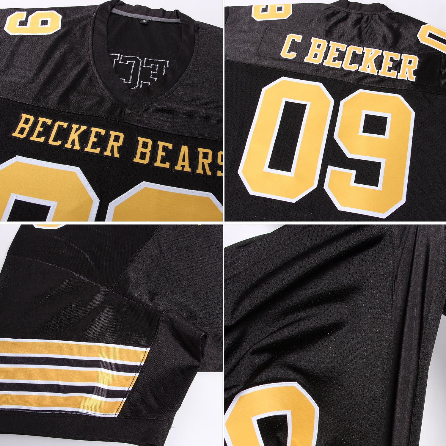 Custom Black Gold-White Mesh Authentic Football Jersey - Sky-Custom