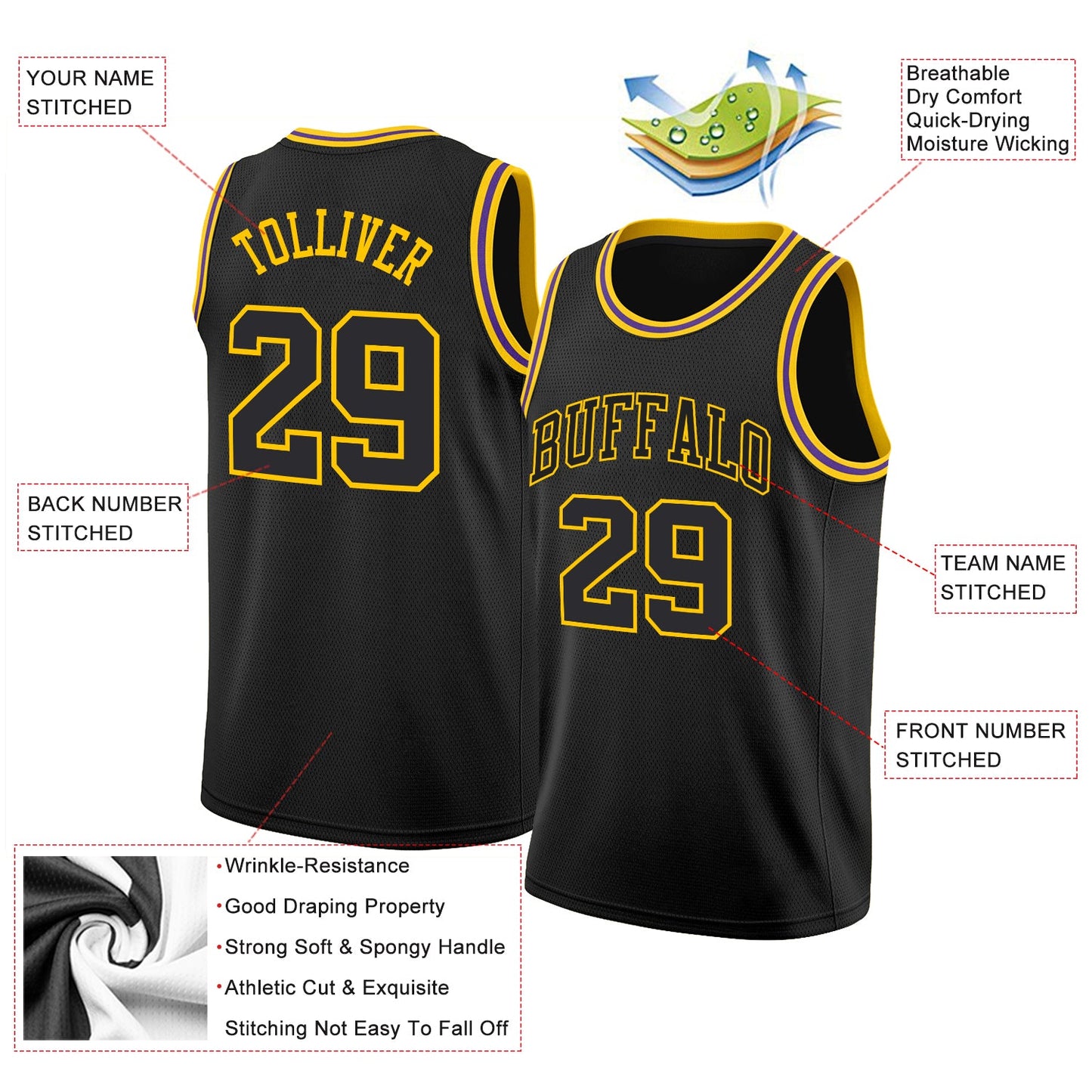 Custom Black Black-Gold Round Neck Rib-Knit Basketball Jersey - Sky-Custom