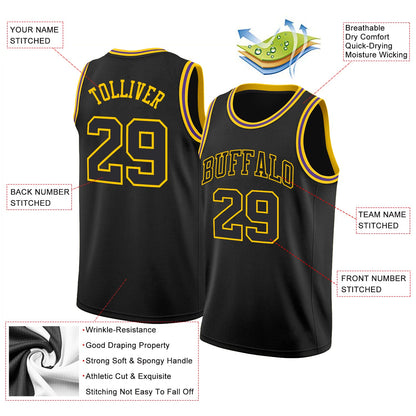 Custom Black Black-Gold Round Neck Rib-Knit Basketball Jersey - Sky-Custom