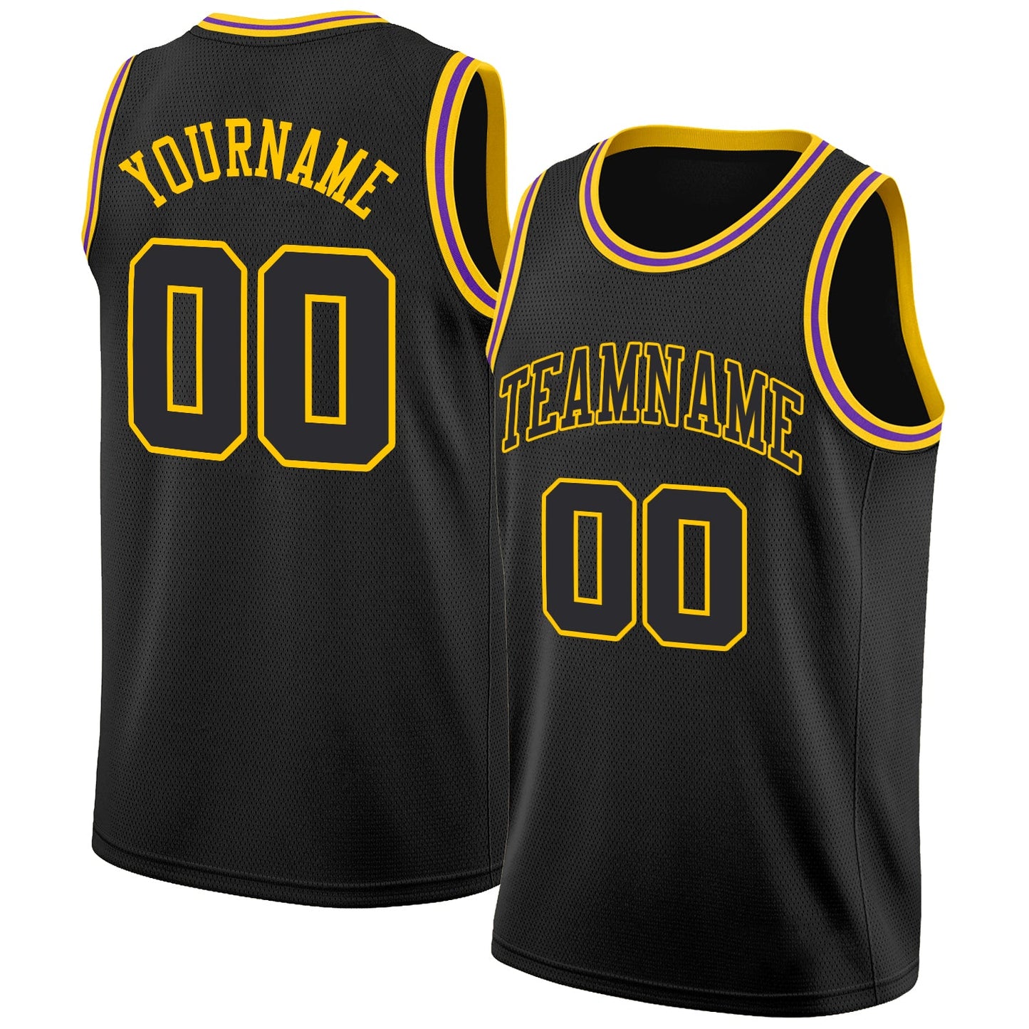 Custom Black Black-Gold Round Neck Rib-Knit Basketball Jersey - Sky-Custom