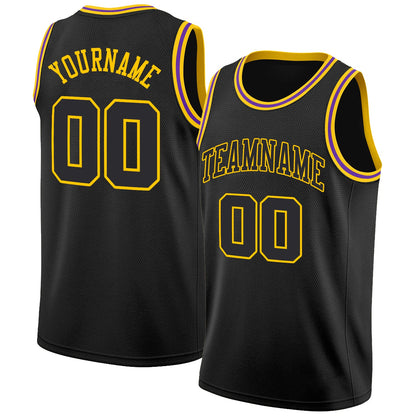 Custom Black Black-Gold Round Neck Rib-Knit Basketball Jersey - Sky-Custom