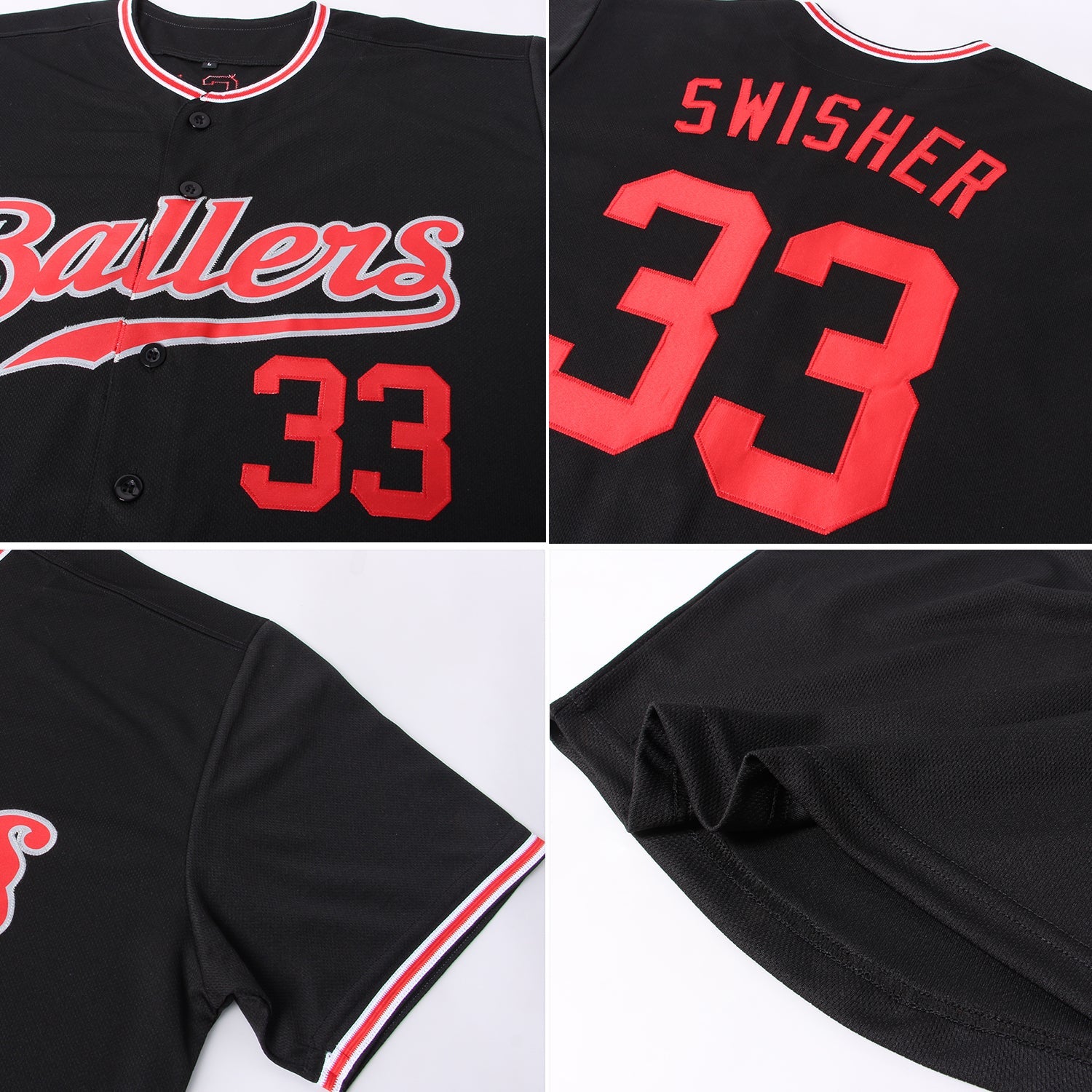 Custom Black Red-Gray Authentic Baseball Jersey - Sky-Custom