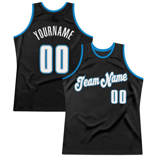 Custom Black White-Blue Authentic Throwback Basketball Jersey - Sky-Custom