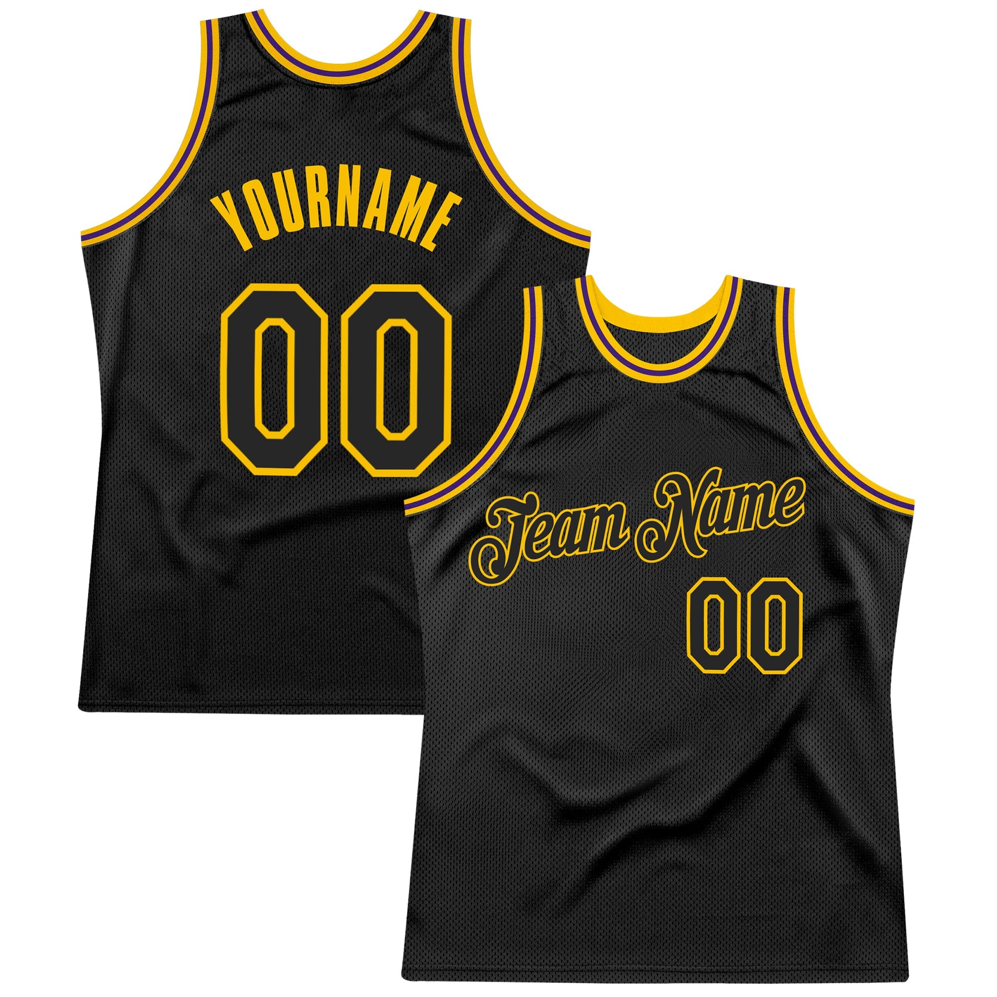 Custom Black Black Gold-Purple Authentic Throwback Basketball Jersey - Sky-Custom