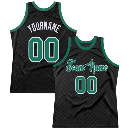 Custom Black Kelly Green-White Authentic Throwback Basketball Jersey - Sky-Custom